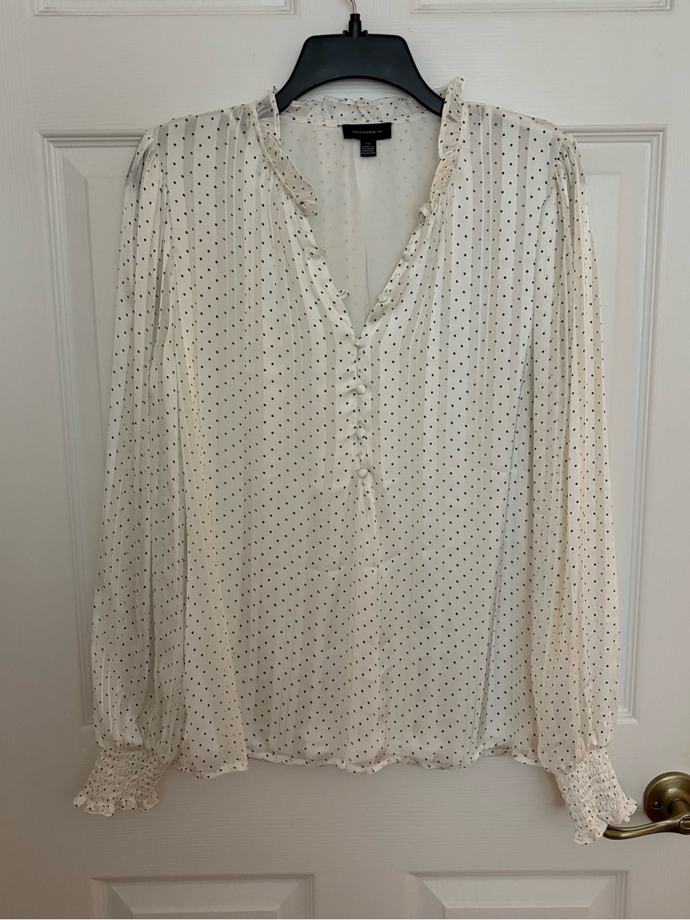 Ivory Polka Dot Ruffle-Neck Blouse - Picture 3 of 5